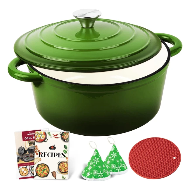 Cocotte en fonte Overmont 26 cm - Antiadhésive, durable - Idéale pour mijoter, bouillir, rôtir et frire