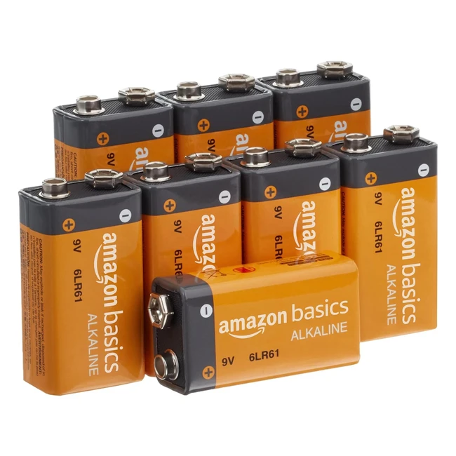 Amazon Basics 9 Volt Everyday Alkaline Batteries - Pack of 8 - Reliable Performance - Appearance May Vary