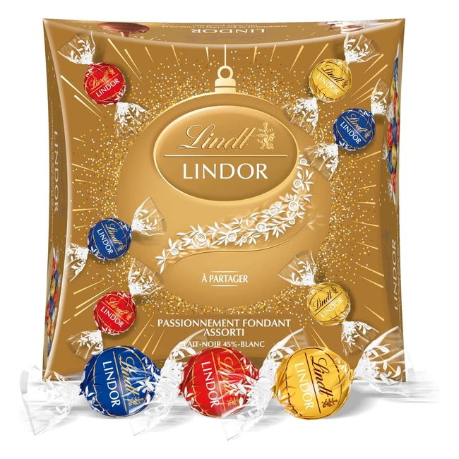 Lindt Boîte de Partage Lindor Édition Or - Assortiment de Chocolats au Lait, Noirs et Blancs - Cœur Fondant - Idéal pour Noël - 250g
