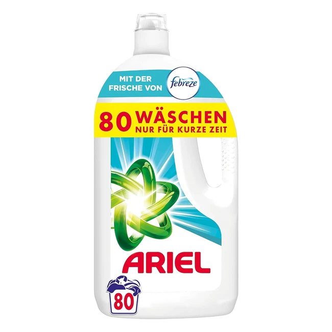 Ariel Flüssigwaschmittel 80 Waschgänge mit der Frische von Febreze, hervorragende Fleckenentfernung schon beim ersten Waschen, auch bei kälteren Temperaturen