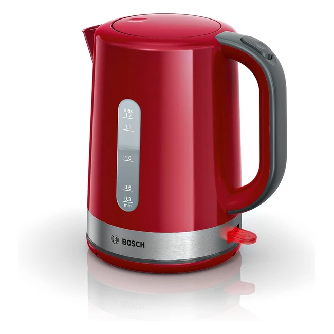 Bosch ComfortLine TWK6A514 Kabelloser Wasserkocher, automatische Abschaltung, Überhitzungsschutz, entfernbarer Kalkfilter, 1,7 l, 2200 W, Edelstahl/Rot, beleuchteter Ein-/Aus-Schalter