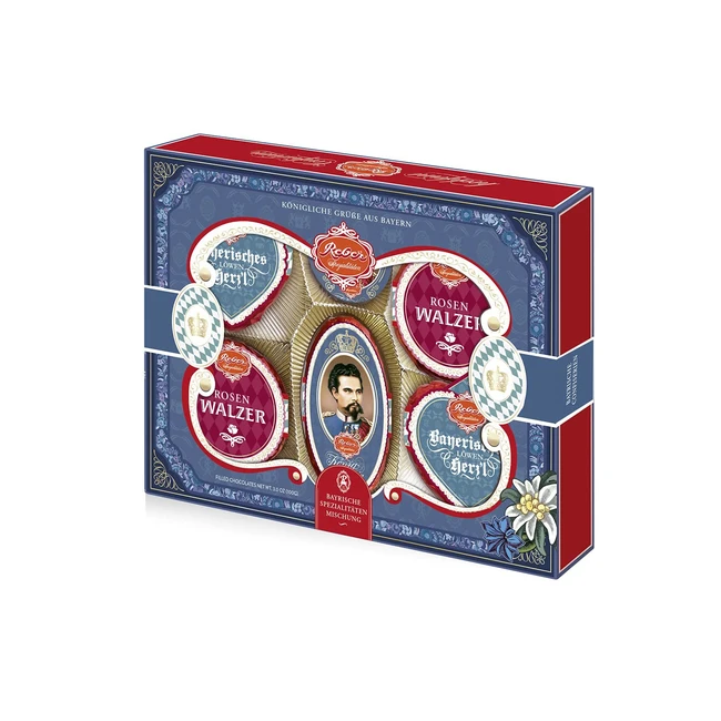 Reber Geschenkpackung Bayern 6er Packung - Herzl, Rosenwalzertrtchen, König Ludwig Pastete und König Ludwig Kugel