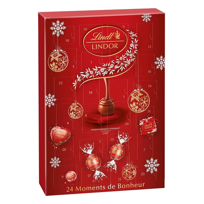 Calendrier de l'Avent Lindt Lindor Chocolats au Lait Cur Fondant - Idéal pour Noël 268g