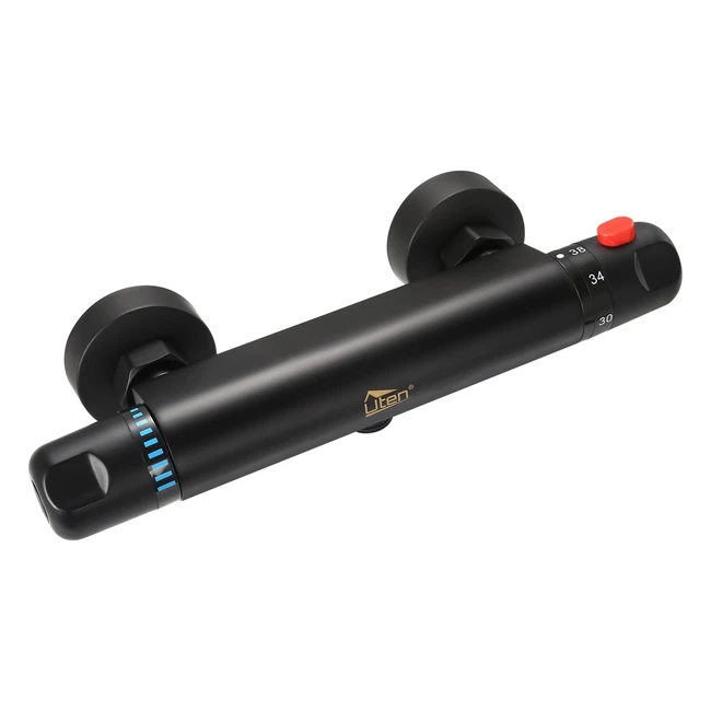 Miscelatore Termostatico Doccia Nero Opaco - Design Ergonomico - 38°C Flusso d'Acqua Sicuro e Confortevole - Rubinetto Doccia in Ottone