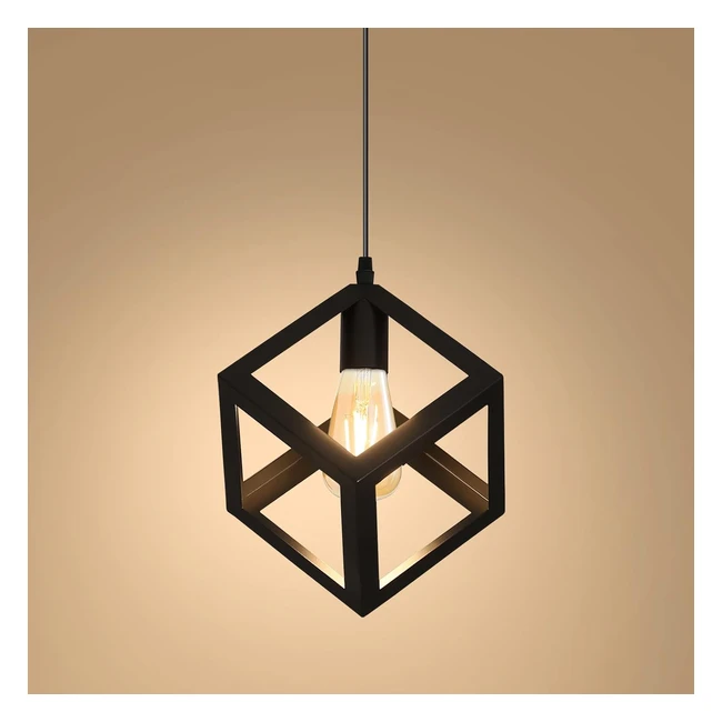 Suspension luminaire industrielle lustre noir abatjour E27 en métal cube moderne