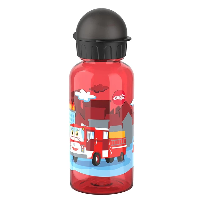 Emsa N30512 Kinder Tritan Trinkflasche 0,4 Liter - 100% sicher, praktisch, hygienisch, auslaufsicher, robust, Feuerwehr-Design