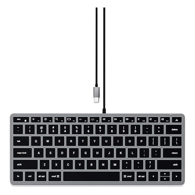Teclado Satechi Slim W1 Iluminado con Cable - Teclas Iluminadas y Conexión USB-C - Diseño US Inglés QWERTY