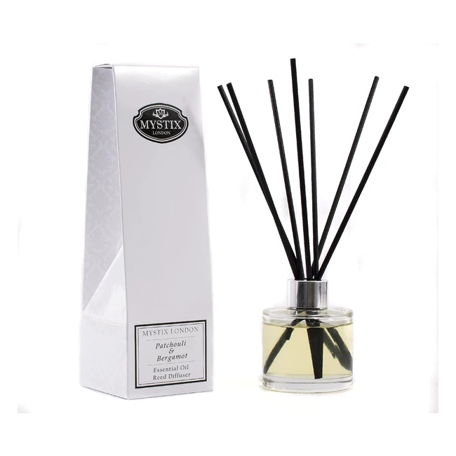 Mystix London Patchouli Bergamot Essential Oil Reed Diffuser 100ml - Best Aroma for Home, Kitchen, Living Room, and Bathroom