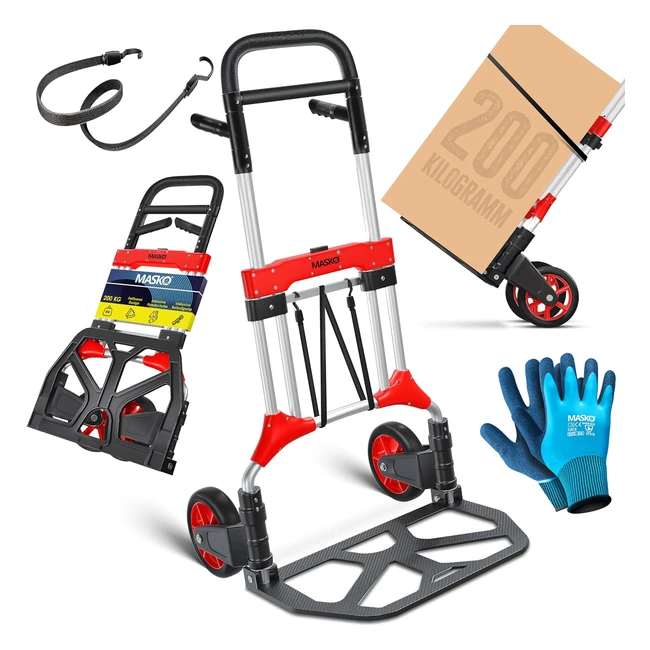 MASKO Klappbare Sackkarre 200 kg Tragkraft Vollgummireifen 2 Expanderseile Ha