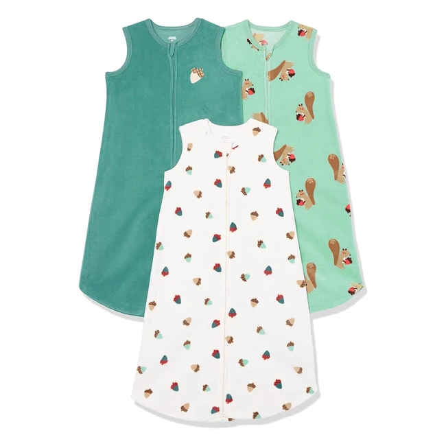 Amazon Essentials Unisex Babies Microfleece Sleep Sack - Pack of 3 | Dark Green, Light Green, White | #BabySleepwear
