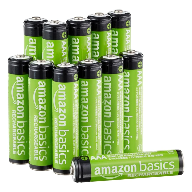 Amazon Basics AAA Rechargeable Batteries - Pack of 12 - 800mAh - Long Battery Li