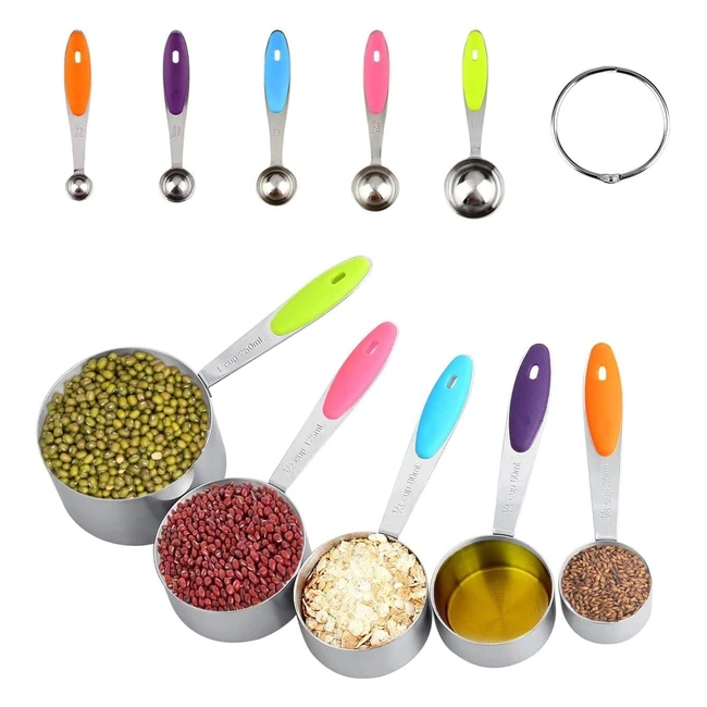 Juego de 10 Tazas y Cucharas Medidoras de Acero Inoxidable - Utensilios de Cocin