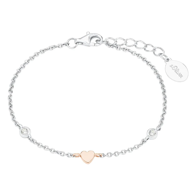 s.Oliver Kinderarmband 925er Sterlingsilber mit synthetischem Zirkonia, 14,2 cm, Silberherz, inklusive Schmuckgeschenkbox