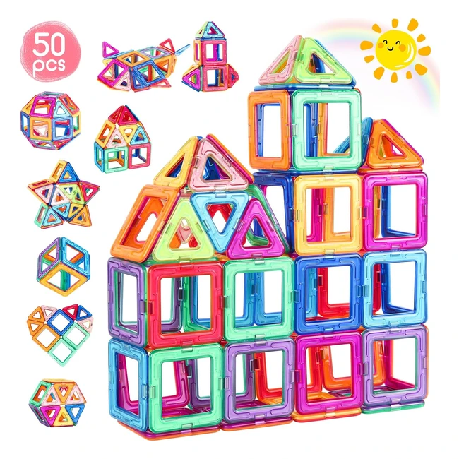 Construction Magnétique Enfant - 50 Pièces - Jeux Éducatifs - À Partir de 3 Ans