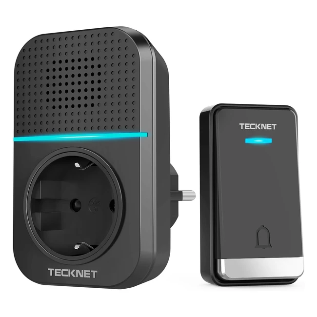 Timbre inalámbrico Tecknet con enchufe, impermeable, 32 melodías, 400m de alcance, sin batería, negro