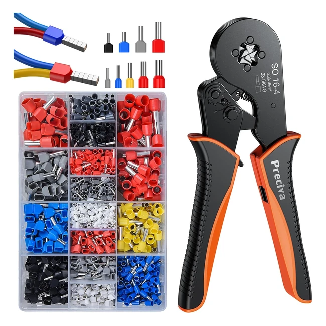 Crimpadora Alicates Preciva 00816 mm2 - 1200 Casquillos Doble y Un Solo Extremo