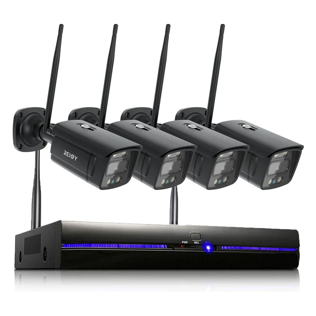Reigy 3MP Système Surveillance WiFi Extérieure avec Spotlight Kit Caméra Vidéosurveillance 8CH 5MP NVR