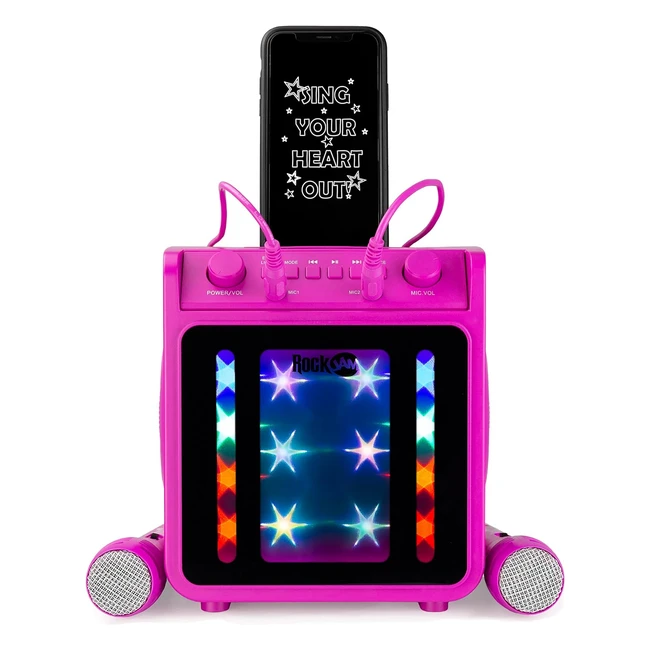 RockJam 10Watt Rechargeable Bluetooth Karaoke Machine with Microphones, Voice Changers, and LED Lights