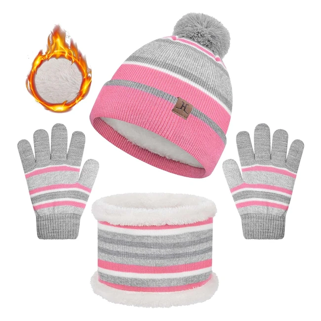 Berretto Sciarpa Inverno Unisex - Caldo Pile Lavorato a Maglia - Adorabile Pompon Soffice - Heekpek