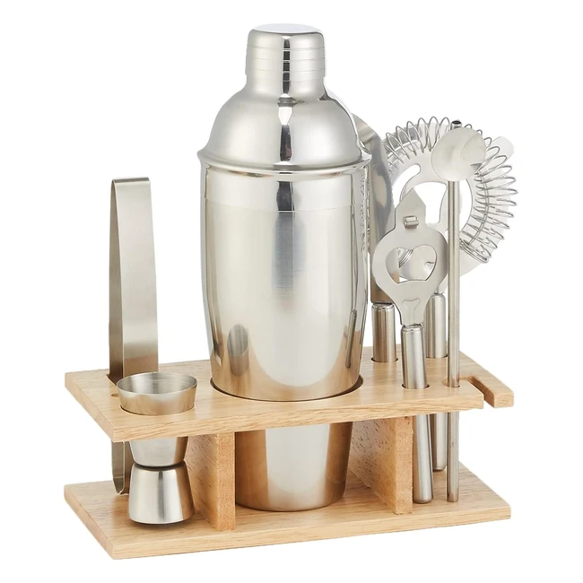 Set 8 Strumenti da Bar in Acciaio Inox con Stand in Legno - Amazon Basics