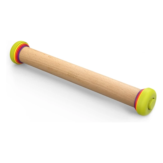 Rouleau à pâtisserie Joseph Joseph PrecisionPin avec 4 anneaux d'épaisseur ajustables en bois de hêtre - Multicolore