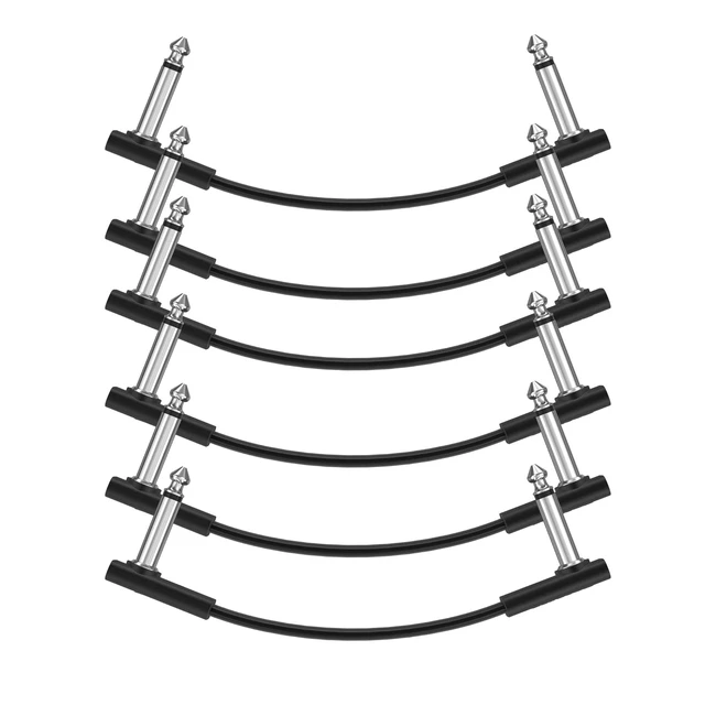 Câbles patch plats pour guitare - Pack de 6 - Jack 6.35mm mono - 15cm - Qualité supérieure