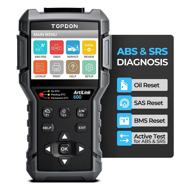 Topdon AL600 OBD2 Code Reader - Active Test ABS SRS Diagnostics - Car Maintenance Reset - Free Software Update