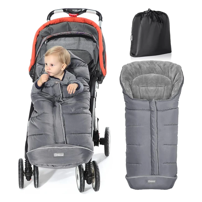 Orzbow Sacco Termico Passeggino Universale Invernale - Caldo Velluto Corallo - Coulisse - Antiscivolo - Riflettente - Impermeabile - Lavabile - Grigio