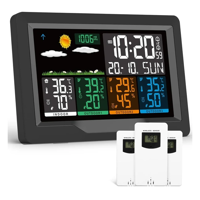 Station Météo Sans Fil Thermomètre Humidité Numérique - 3 Capteurs Intérieurs/Extérieurs - Prévisions Météorologiques - Rétroéclairage
