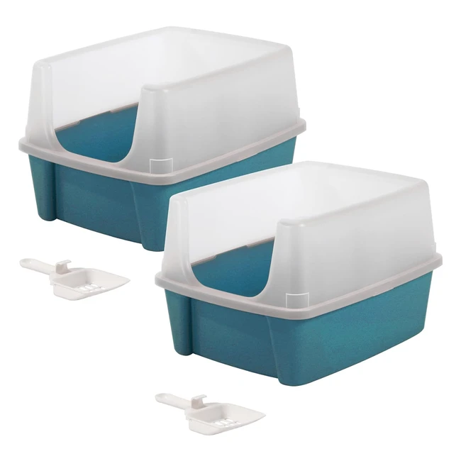 Bac à litière pour chat Iris Ohyama CLH12 - Lot de 2 - L485 x P38 x H30 cm - Bleu canard