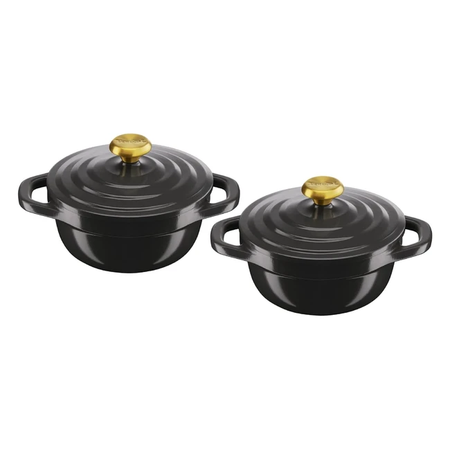 Tefal Air Mini Stew Pot Set of 2 - Non-Stick Cast Aluminium - Lighter than Cast Iron - Grey