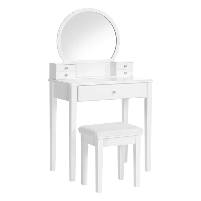 Modern Makeup Table Set with Mirror, Cushioned Stool, and 5 Drawers - White
