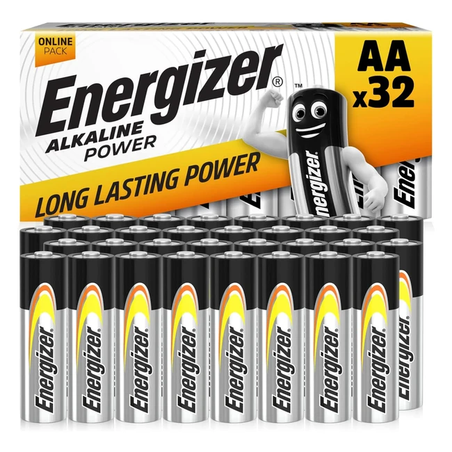 Energizer AA Batteries Alkaline Power 32 Pack - Long Lasting Leak-Resistant Des
