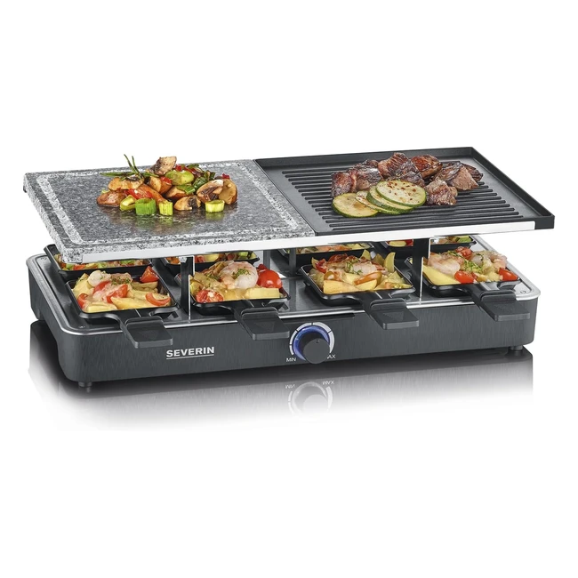 Severin Raclette Party Grill - Natrliche Grillsteinplatte - 8 Pfnnchen - Max