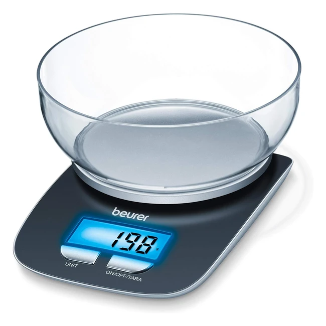 Beurer KS25 Kchenwaage mit Schssel und beleuchtetem Display - Przise und e