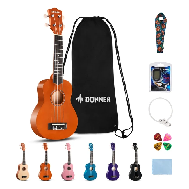 Donner Ukelele Soprano 21 Pulgadas - Kit para Principiantes - Sonido Cálido y Rico - Afinador y Lecciones en Línea