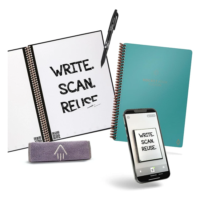 Rocketbook Fusion Reusable Digital Notebook - A5 Teal - 7 Styles - Reduce Paper Waste