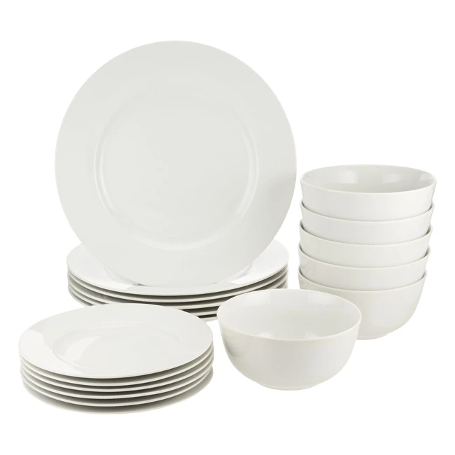 Amazon Basics 18-Piece Dinnerware Set - Service for 6 - White - Lightweight  Du