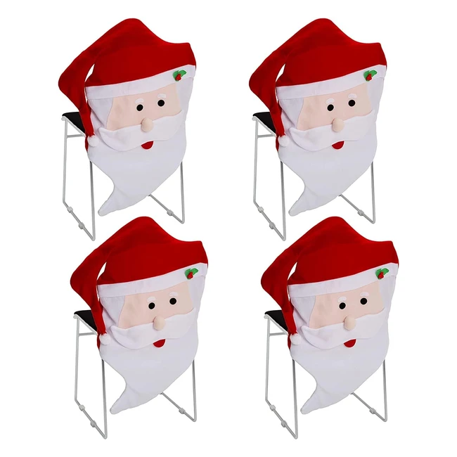 AGM 4Pack Christmas Chair Back Covers - Santa Claus Red Hat - Warm & Durable Fabric - Dining Chair Decorations