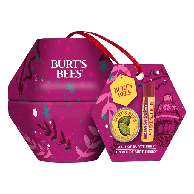 Burts Bees Lip & Hand Gift Set - Pomegranate Balm & Cuticle Cream - Christmas Bauble