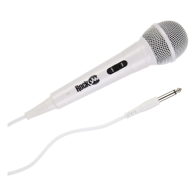 RockJam Karaoke Mikrofon, kabelgebundenes unidirektionales dynamisches Mikrofon mit 3 Meter Kabel, weiß