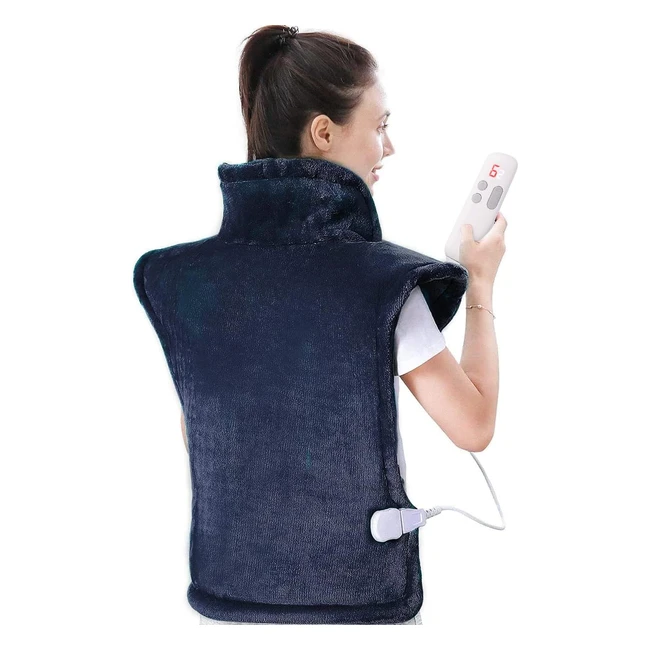 Almohadilla térmica grande para espalda y hombros - 24x33 cm - Precalentamiento rápido - 6 configuraciones de calor