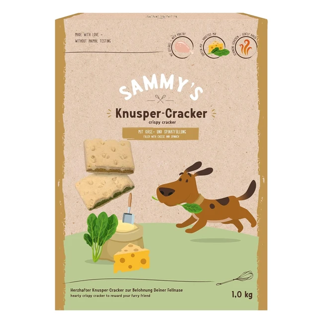 Sammy Crisp Cracker - Herzhaftes Snack für Hunde - Käse und Spinat Füllung - 1 x 1 kg