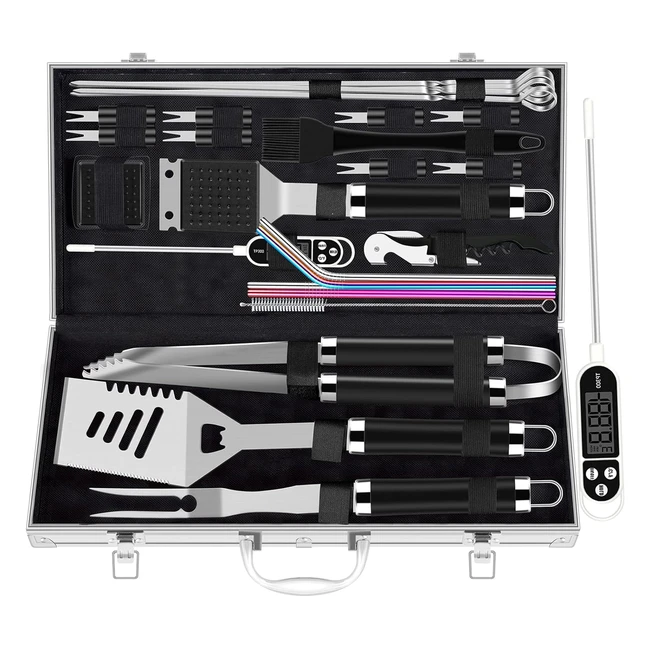 Juego de Herramientas para Parrilla Romántico para Hombres - Acero Inoxidable 26 Piezas