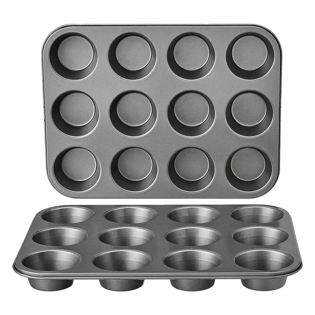 Amazon Basics Nonstick Muffin Pan 2-Pack - Grey Carbon Steel 12 Cups Each
