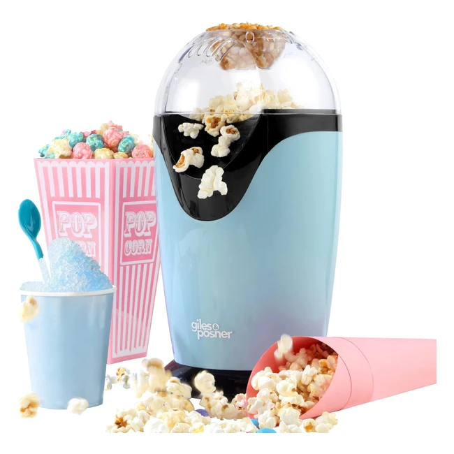 Giles Posner Electric Popcorn Maker - Hot Air Circulation - Ready in 3 Mins - Oil-Free - 1200W - Blue
