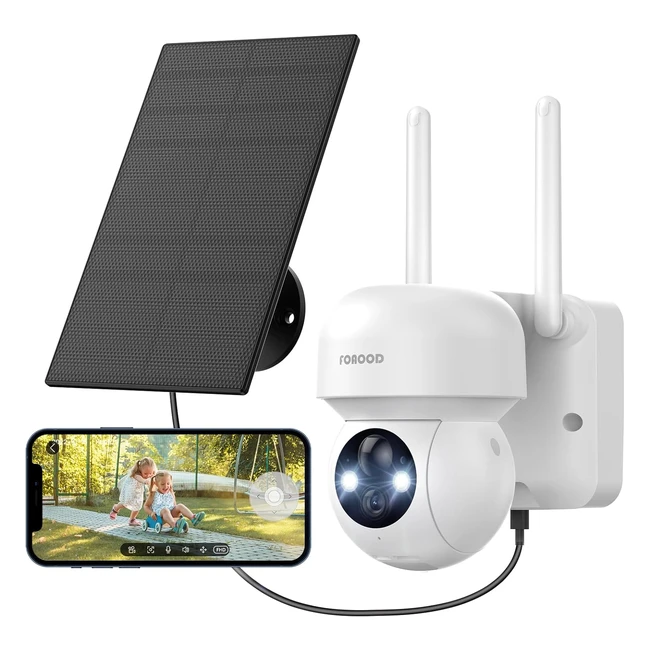 Cámara de vigilancia exterior solar/batería 2K, visión nocturna en color, detección humana, audio de 2 vías