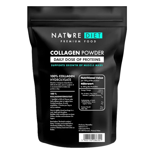 Collagene in polvere 600g - Nature Diet, idrolizzato non aromatizzato, peptidi di collagene, fonte di proteine