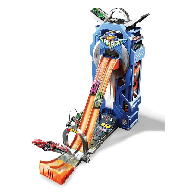 Hot Wheels GWT34 City Power Parkgarage & Parkhaus mit Rennbahn - Garage für 35 Autos inkl. 1 Spielzeugauto - 57 cm hoch - ab 5 Jahren