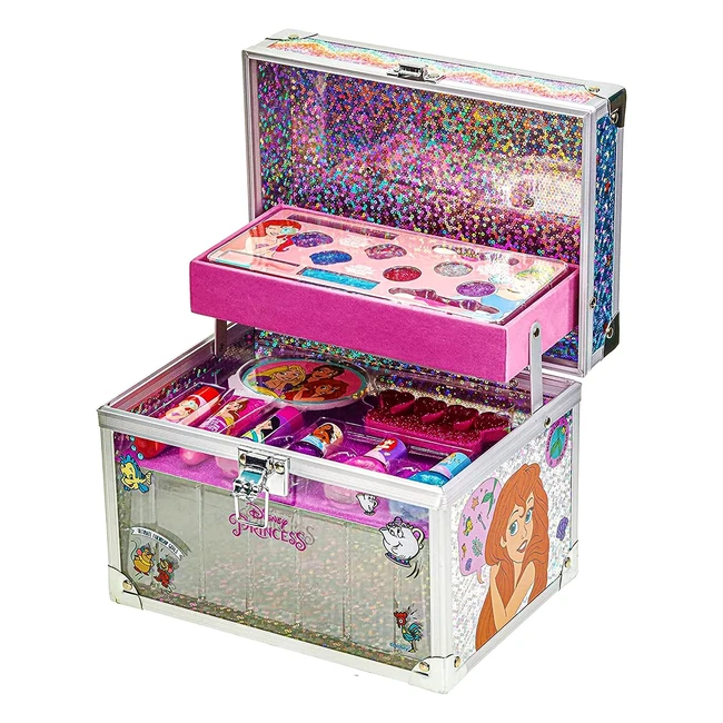 Valise Maquillage Disney Princess Townley Girl - Set Cosmétique avec Gloss, Ombre à Paupières, Vernis - À partir de 3 ans